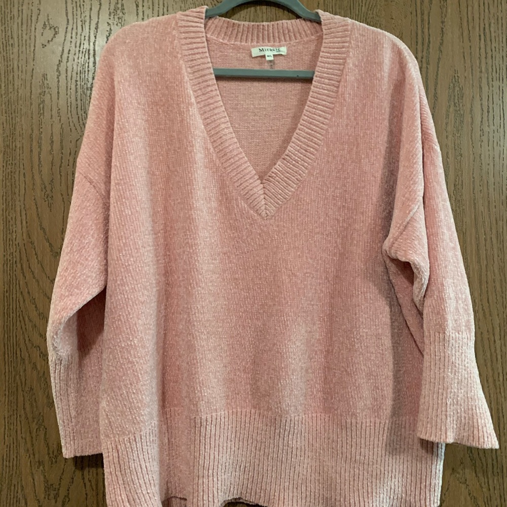 Soft V-Neck Pink Pullover Sweater